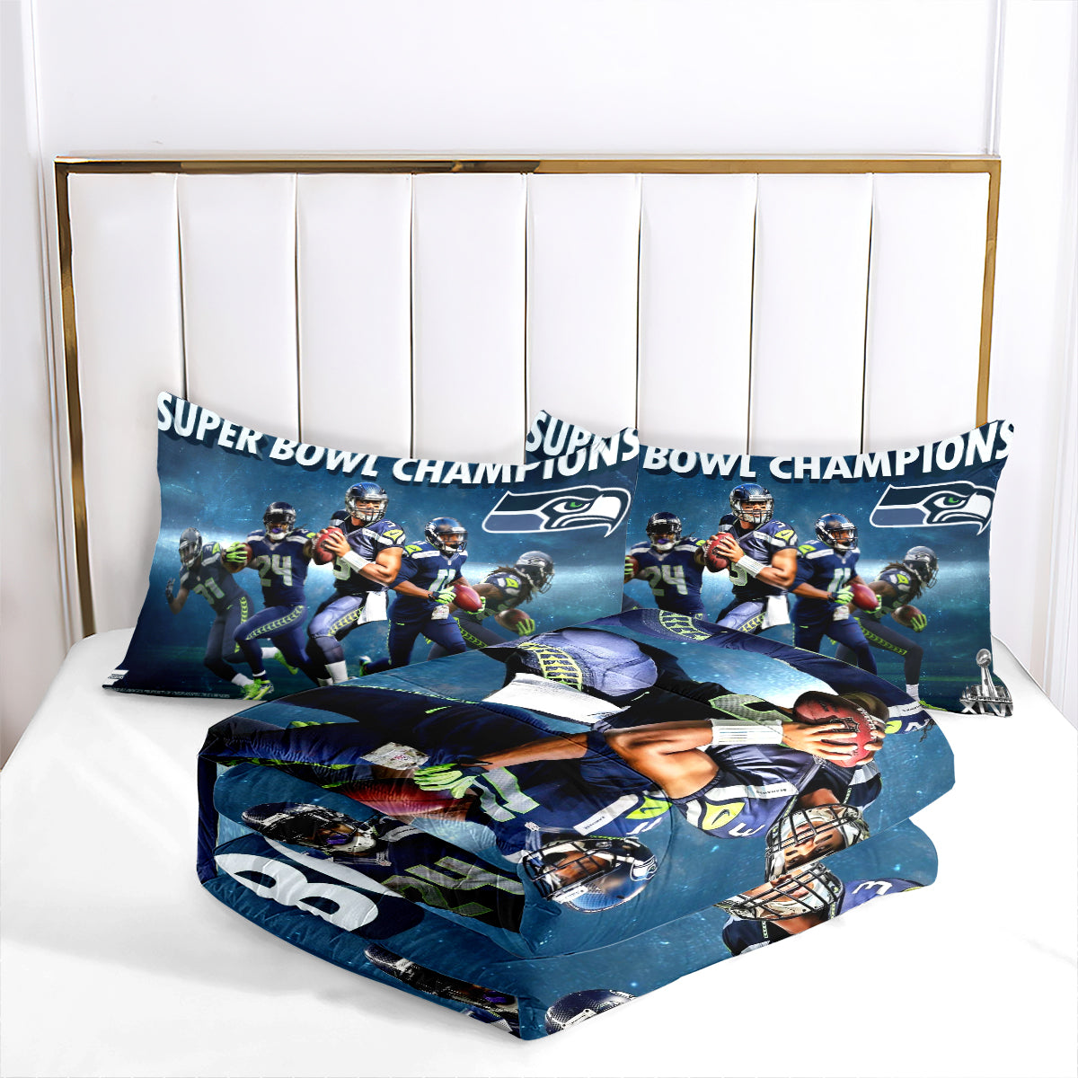 Seattle Rugby Seahawks Comforter Pillowcases 3PC Sets Blanket All Season Reversible Quilted Duvet