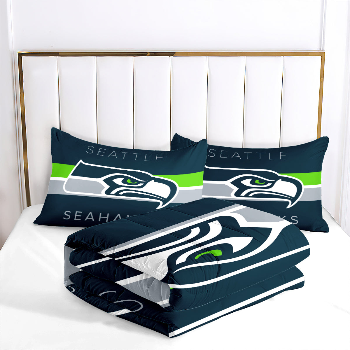 Seattle Rugby Seahawks Comforter Pillowcases 3PC Sets Blanket All Season Reversible Quilted Duvet