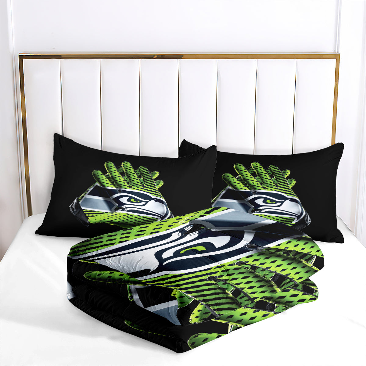 Seattle Rugby Seahawks Comforter Pillowcases 3PC Sets Blanket All Season Reversible Quilted Duvet