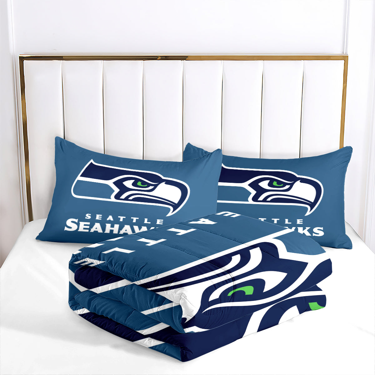 Seattle Rugby Seahawks Comforter Pillowcases 3PC Sets Blanket All Season Reversible Quilted Duvet