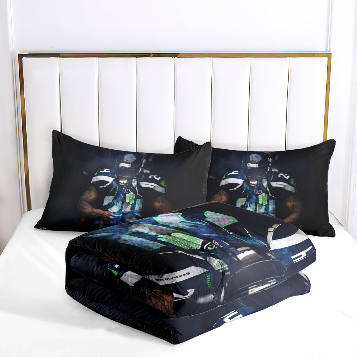 Seattle Rugby Seahawks Comforter Pillowcases 3PC Sets Blanket All Season Reversible Quilted Duvet