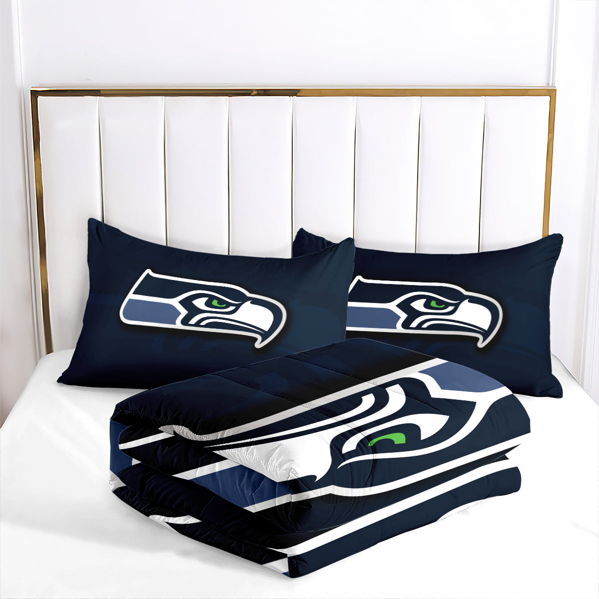 Seattle Rugby Seahawks Comforter Pillowcases 3PC Sets Blanket All Season Reversible Quilted Duvet