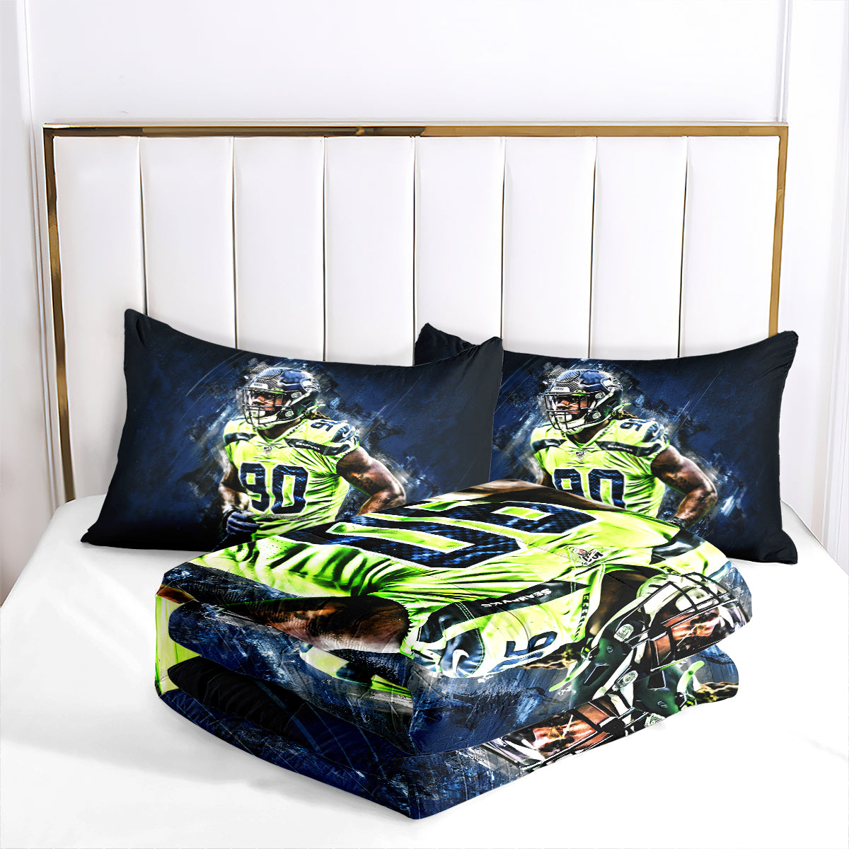 Seattle Rugby Seahawks Comforter Pillowcases 3PC Sets Blanket All Season Reversible Quilted Duvet