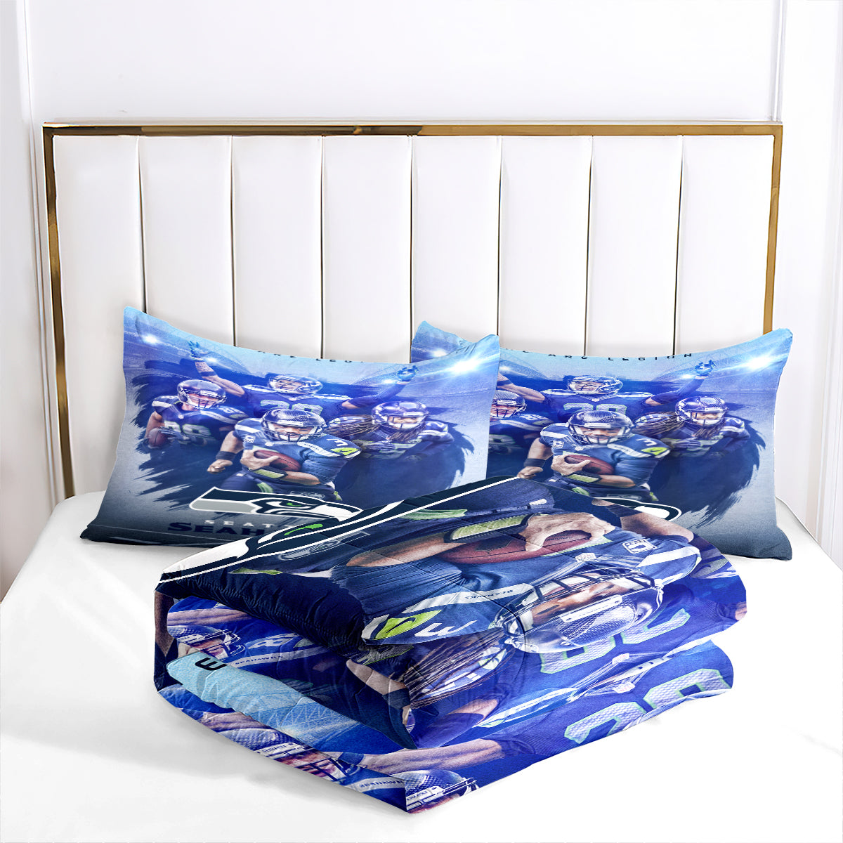 Seattle Rugby Seahawks Comforter Pillowcases 3PC Sets Blanket All Season Reversible Quilted Duvet
