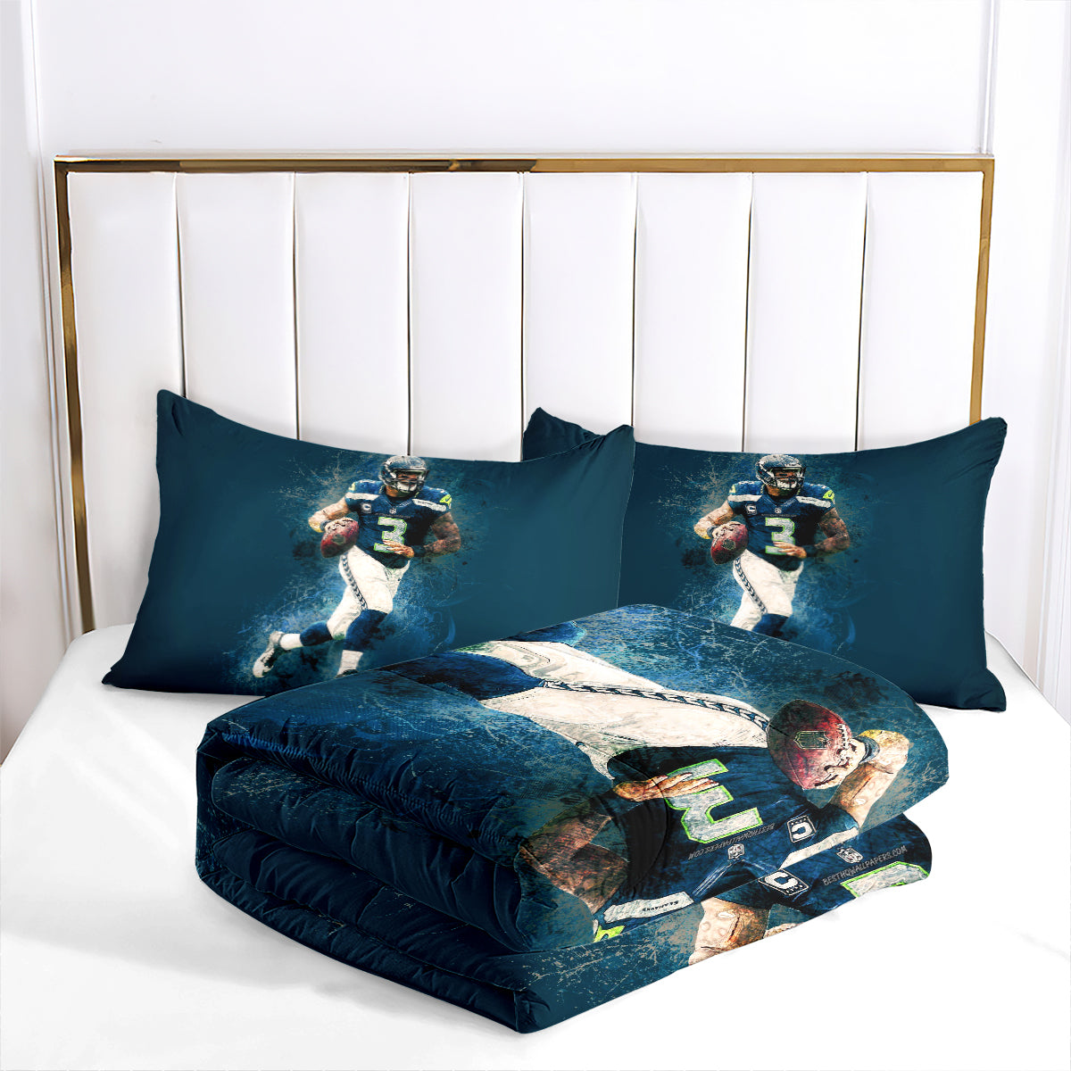 Seattle Rugby Seahawks Comforter Pillowcases 3PC Sets Blanket All Season Reversible Quilted Duvet