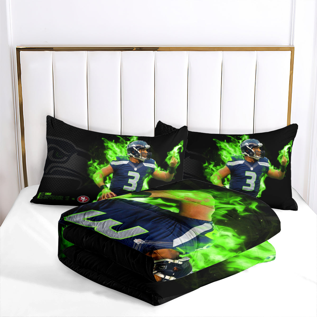Seattle Rugby Seahawks Comforter Pillowcases 3PC Sets Blanket All Season Reversible Quilted Duvet