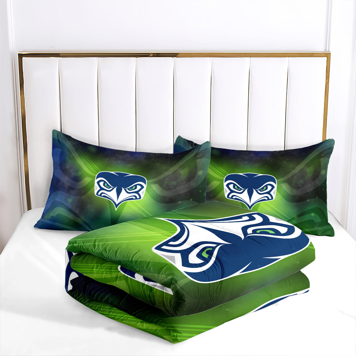 Seattle Rugby Seahawks Comforter Pillowcases 3PC Sets Blanket All Season Reversible Quilted Duvet