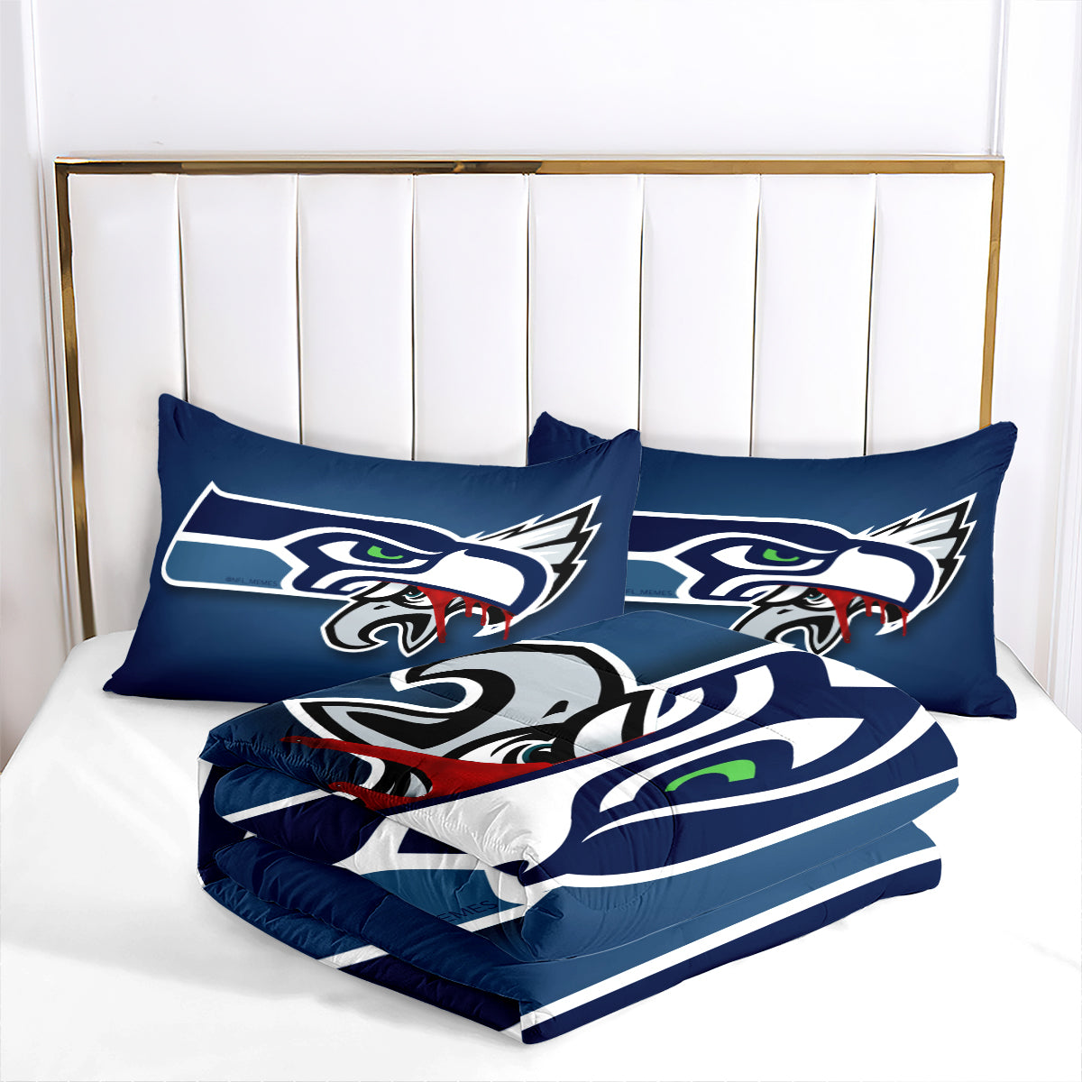 Seattle Rugby Seahawks Comforter Pillowcases 3PC Sets Blanket All Season Reversible Quilted Duvet