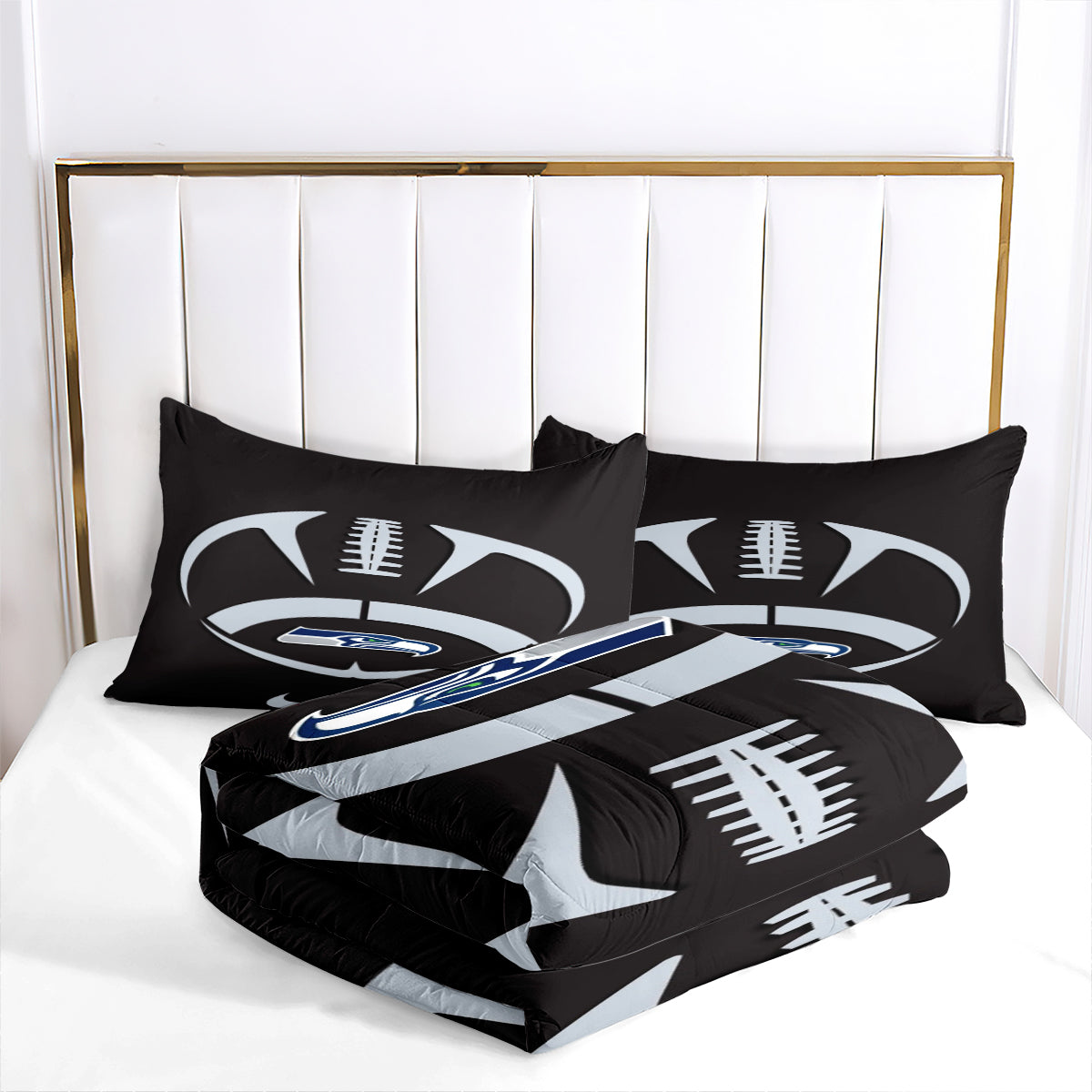 Seattle Rugby Seahawks Comforter Pillowcases 3PC Sets Blanket All Season Reversible Quilted Duvet