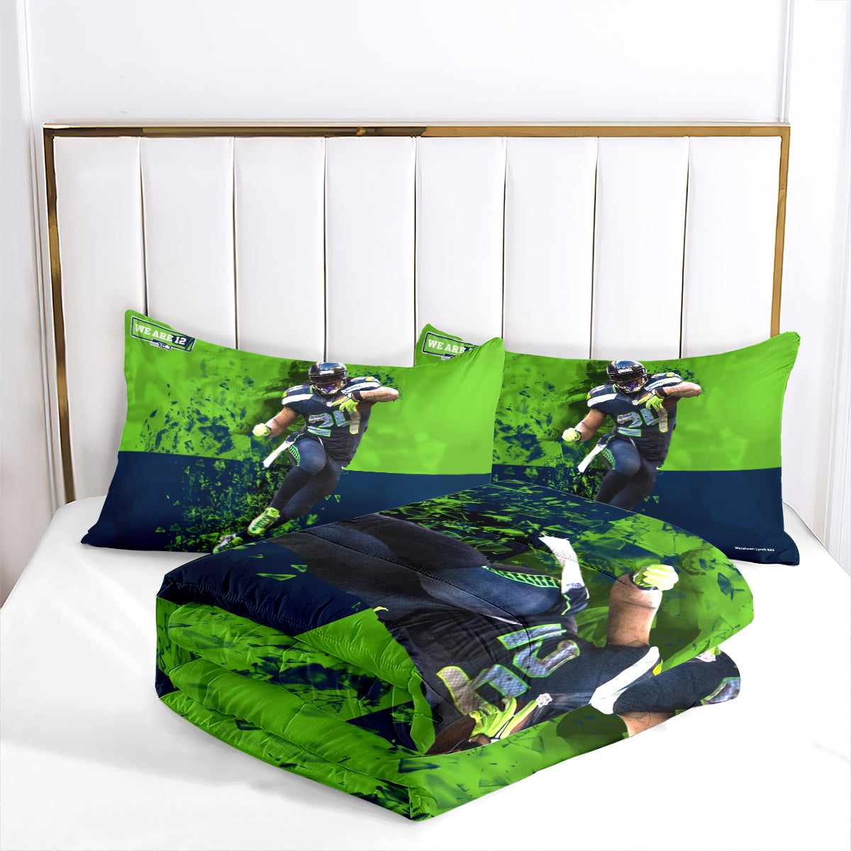 Seattle Rugby Seahawks Comforter Pillowcases 3PC Sets Blanket All Season Reversible Quilted Duvet