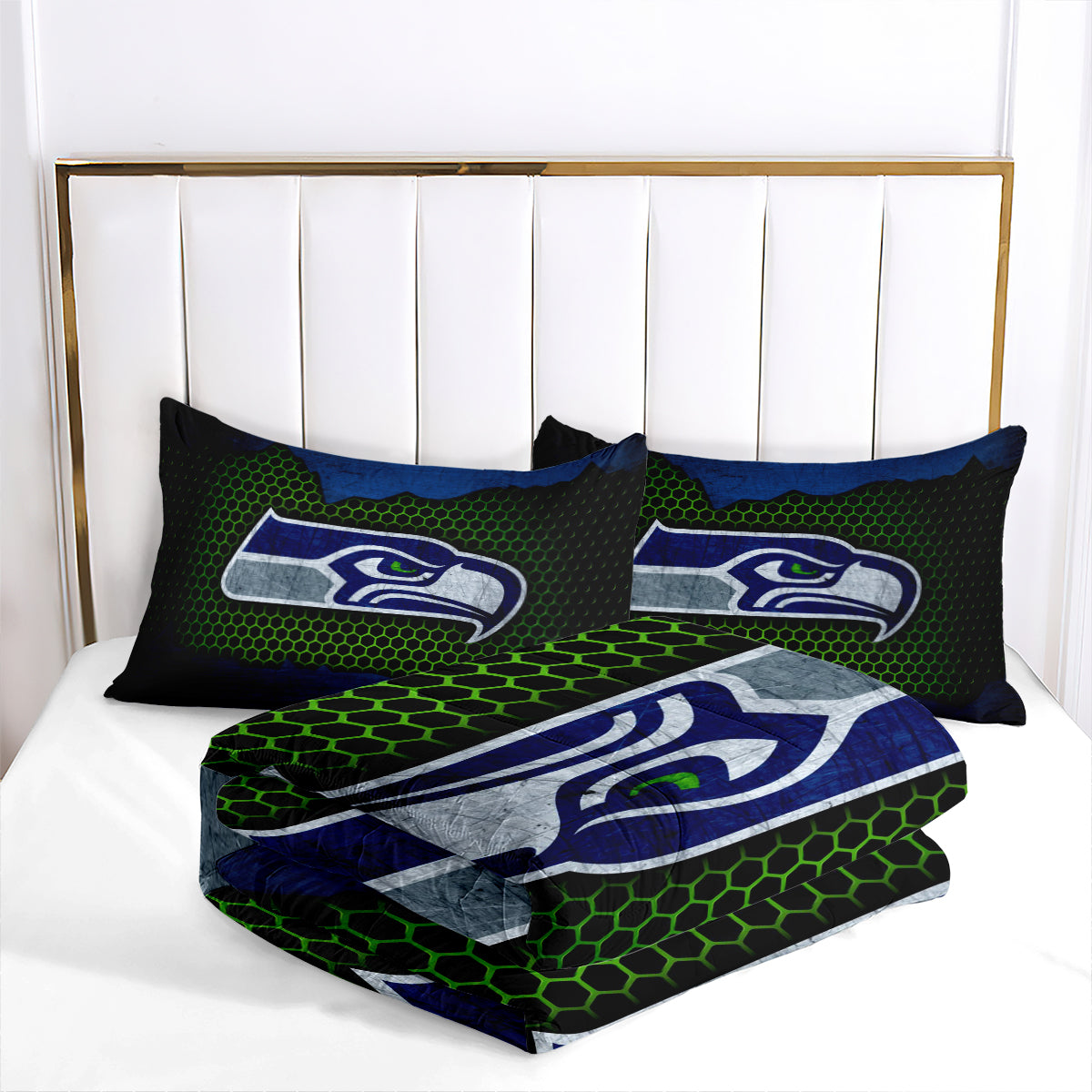 Seattle Rugby Seahawks Comforter Pillowcases 3PC Sets Blanket All Season Reversible Quilted Duvet