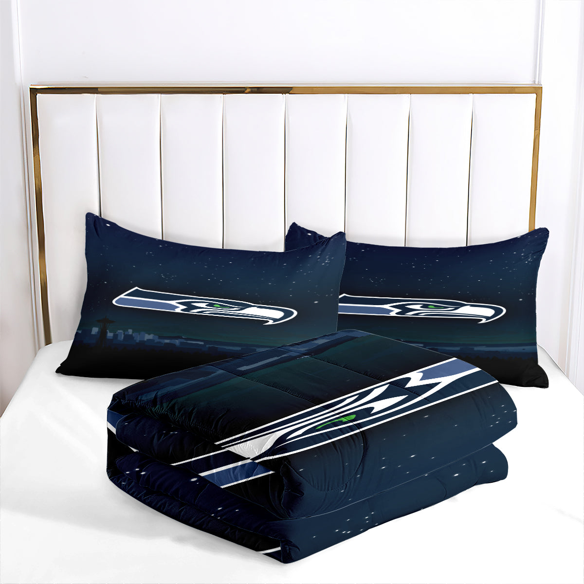 Seattle Rugby Seahawks Comforter Pillowcases 3PC Sets Blanket All Season Reversible Quilted Duvet