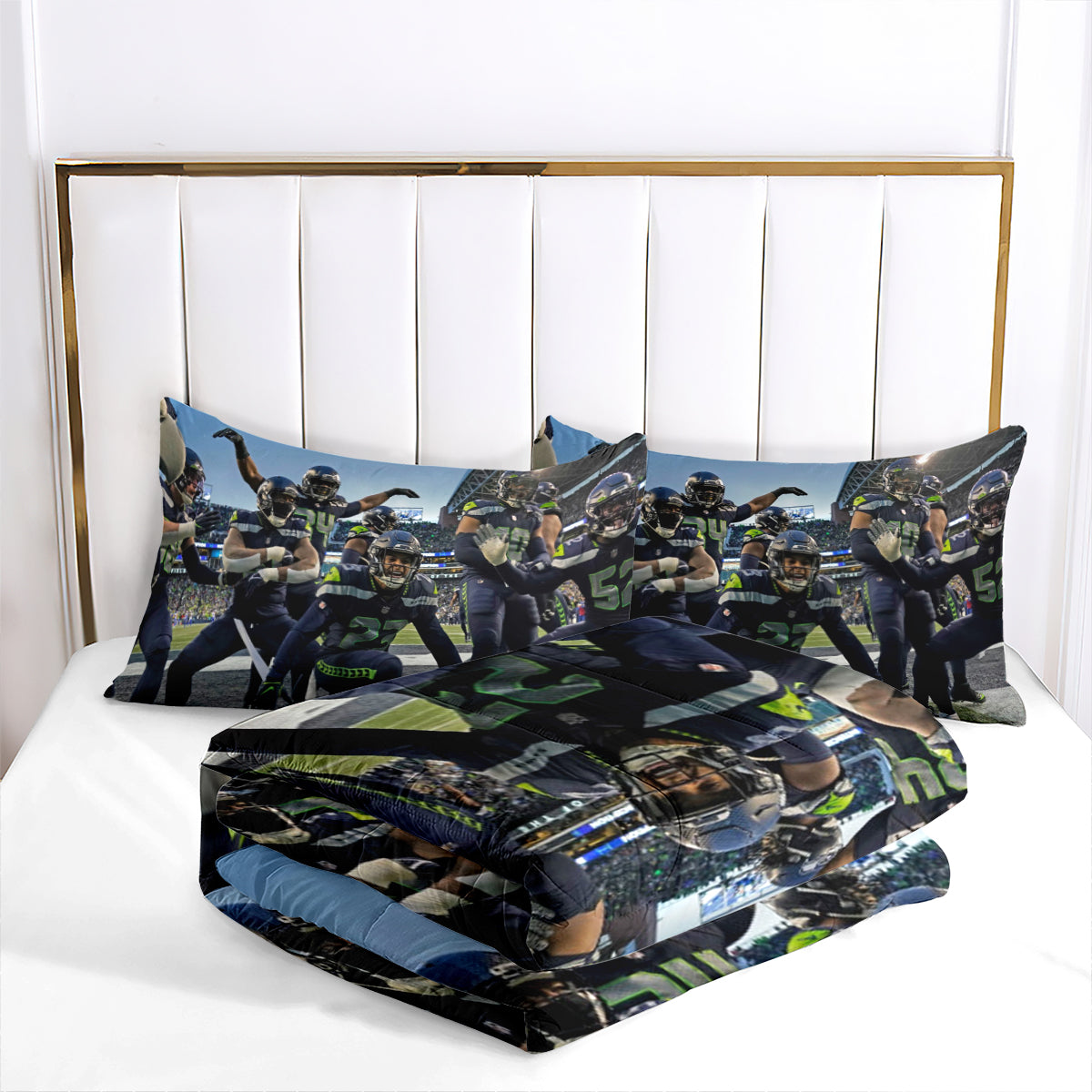 Seattle Rugby Seahawks Comforter Pillowcases 3PC Sets Blanket All Season Reversible Quilted Duvet