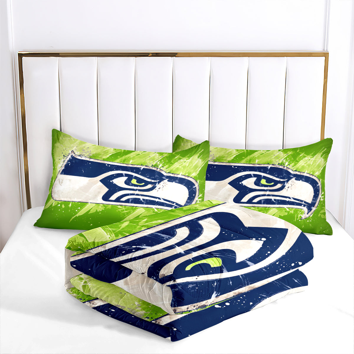 Seattle Rugby Seahawks Comforter Pillowcases 3PC Sets Blanket All Season Reversible Quilted Duvet