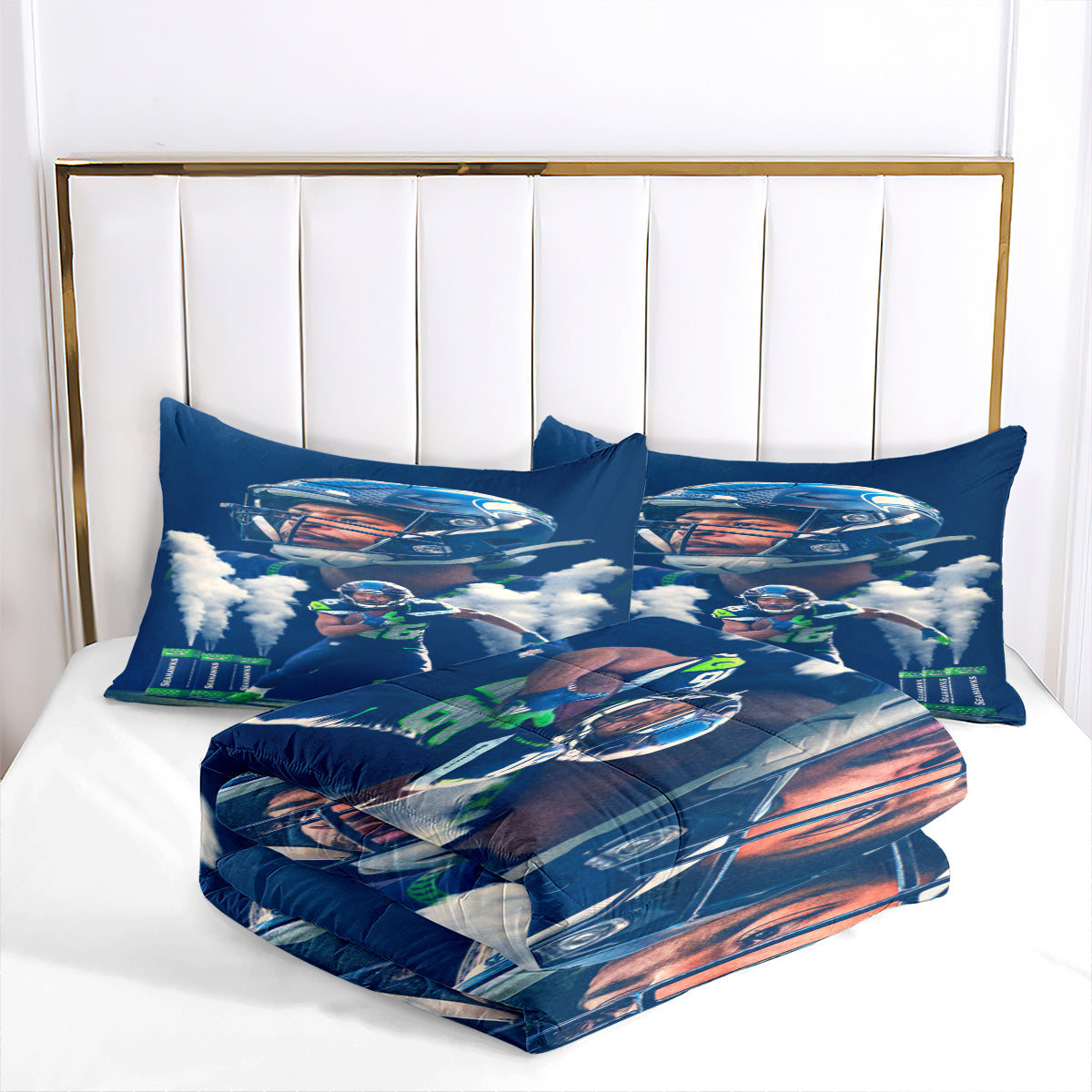 Seattle Rugby Seahawks Comforter Pillowcases 3PC Sets Blanket All Season Reversible Quilted Duvet