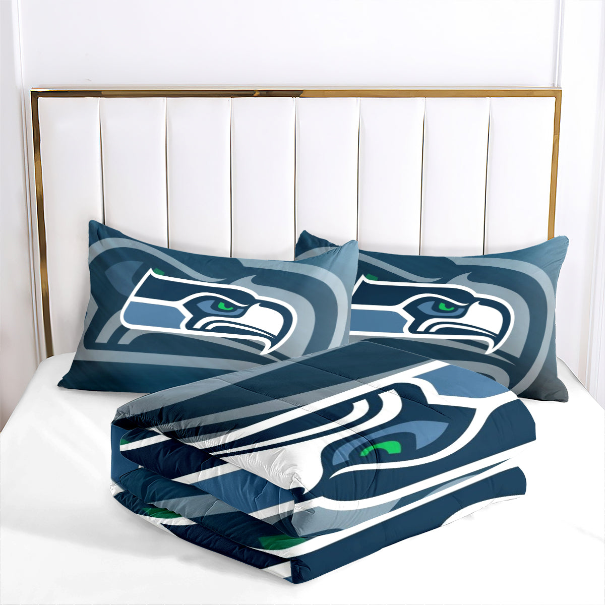 Seattle Rugby Seahawks Comforter Pillowcases 3PC Sets Blanket All Season Reversible Quilted Duvet