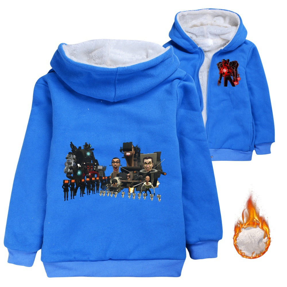 Skibidi Toilet Man Sherpa Lined Hoodie Fleece Sweatshirt Full Zip Hooded Jacket for Kids