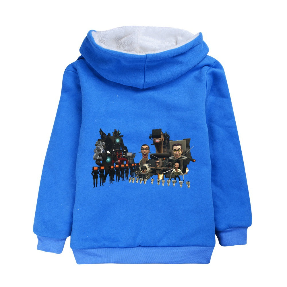 Skibidi Toilet Man Sherpa Lined Hoodie Fleece Sweatshirt Full Zip Hooded Jacket for Kids