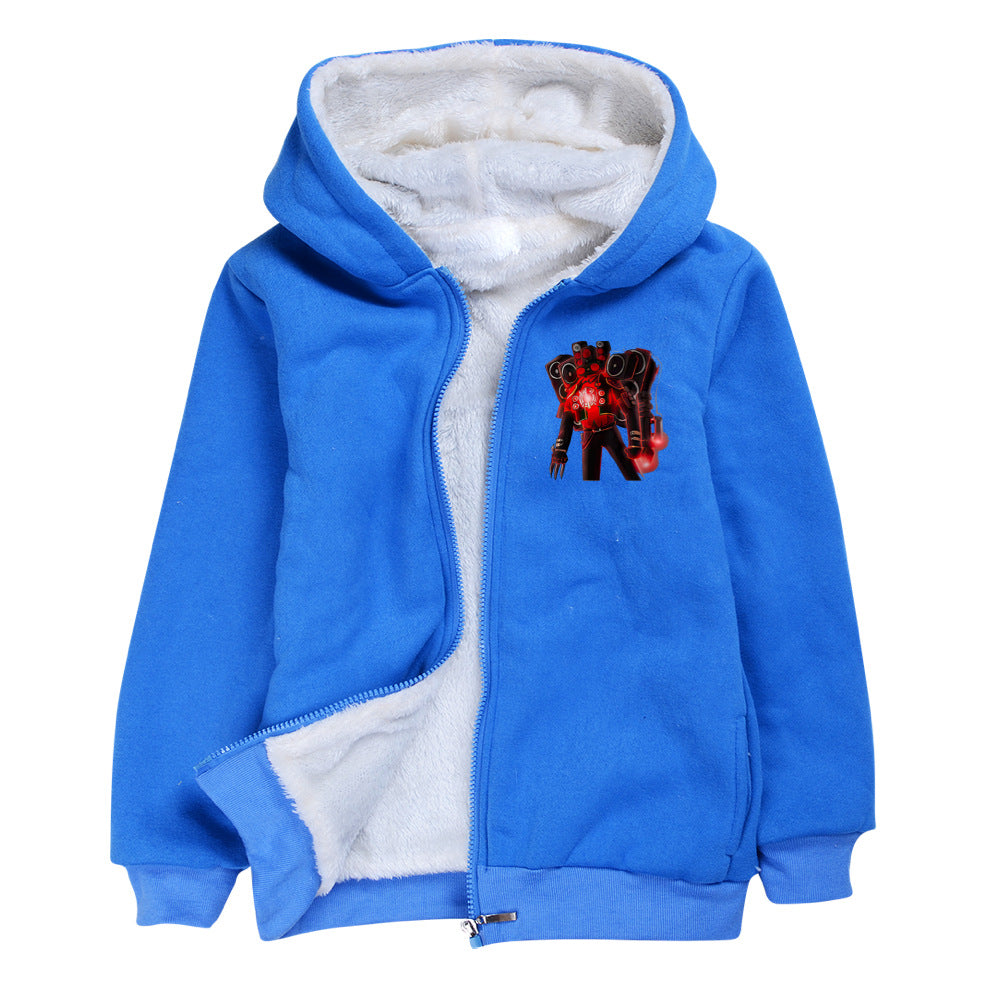 Skibidi Toilet Man Sherpa Lined Hoodie Fleece Sweatshirt Full Zip Hooded Jacket for Kids