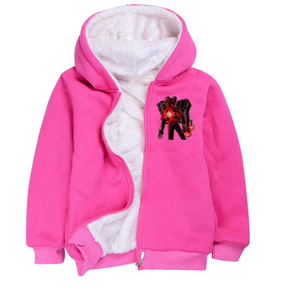 Skibidi Toilet Man Sherpa Lined Hoodie Fleece Sweatshirt Full Zip Hooded Jacket for Kids