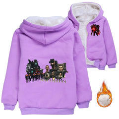 Skibidi Toilet Man Sherpa Lined Hoodie Fleece Sweatshirt Full Zip Hooded Jacket for Kids