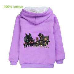 Skibidi Toilet Man Sherpa Lined Hoodie Fleece Sweatshirt Full Zip Hooded Jacket for Kids