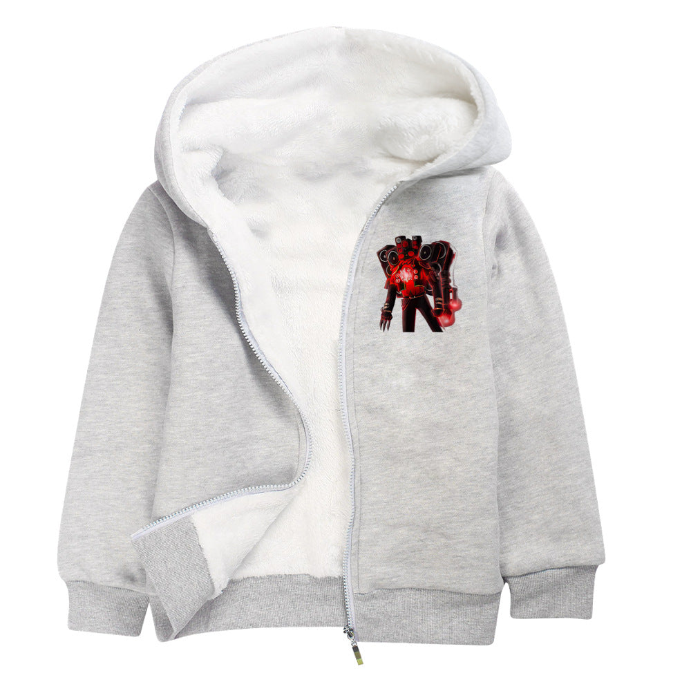 Skibidi Toilet Man Sherpa Lined Hoodie Fleece Sweatshirt Full Zip Hooded Jacket for Kids