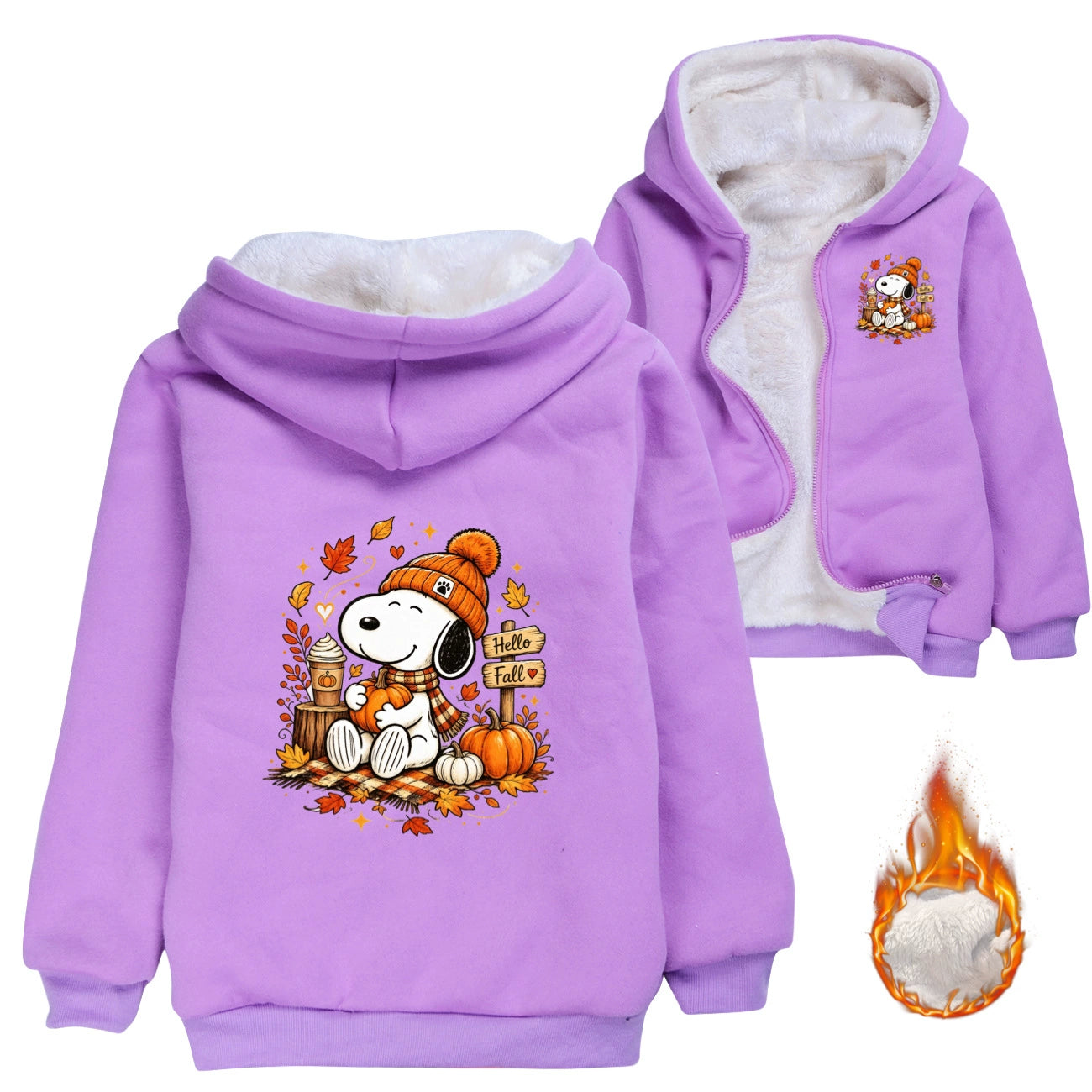 Snoopy Sherpa Lined Hoodie Fleece Sweatshirt Full Zip Hooded Jacket for Kids