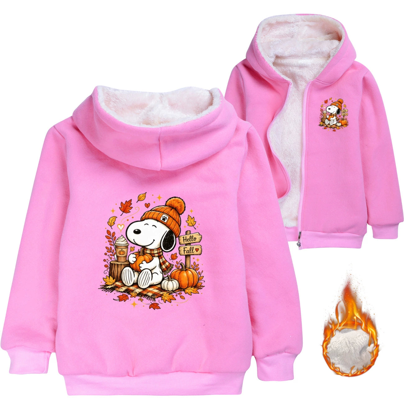 Snoopy Sherpa Lined Hoodie Fleece Sweatshirt Full Zip Hooded Jacket for Kids