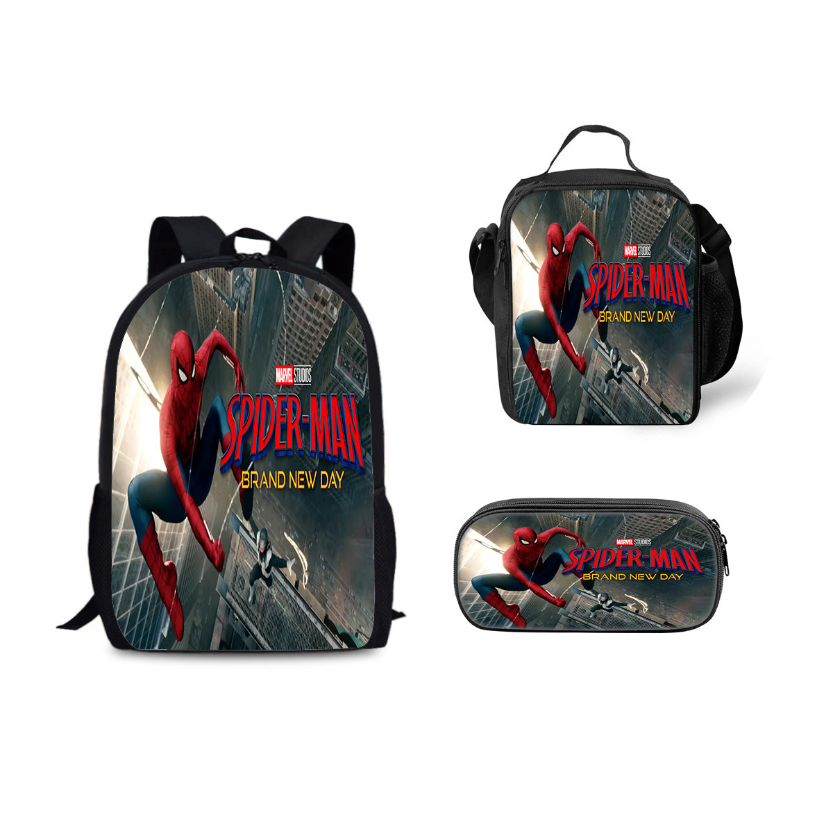 Spider Man Brand New Day Backpack Schoolbag Lunch Bag Pencil Bag for Kids Students 3PCS
