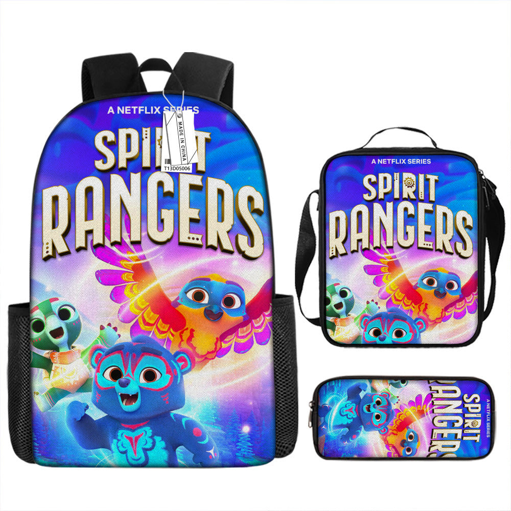 Spirit Rangers Full Printed Backpack Schoolbag Travel Notebook Bag Lunch Bag Pencil Bag for Kids Students 3PCS