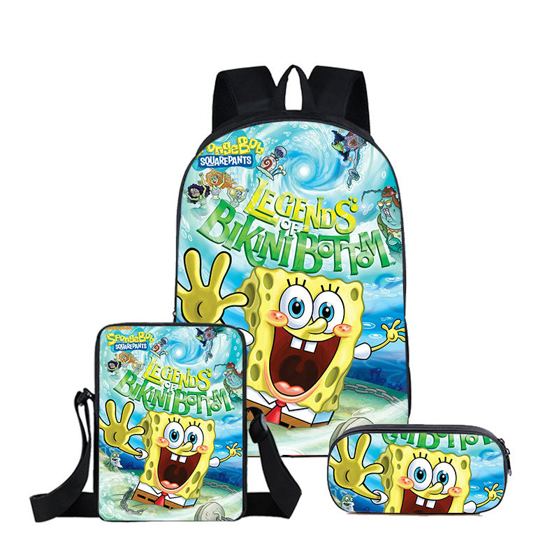 SpongeBob SquarePants Full Printed Backpack Schoolbag Travel Notebook Bag Lunch Bag Pencil Bag for Kids Students 3PCS