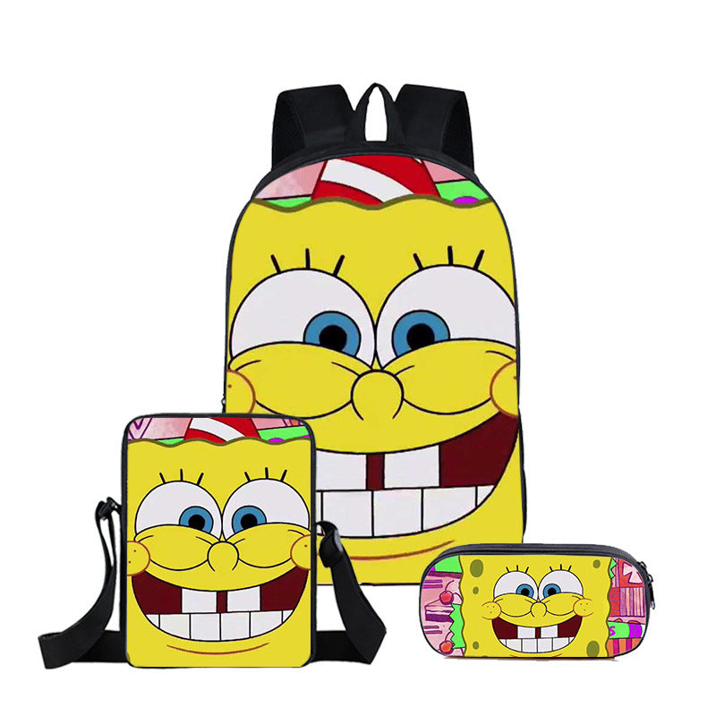 SpongeBob SquarePants Full Printed Backpack Schoolbag Travel Notebook Bag Lunch Bag Pencil Bag for Kids Students 3PCS