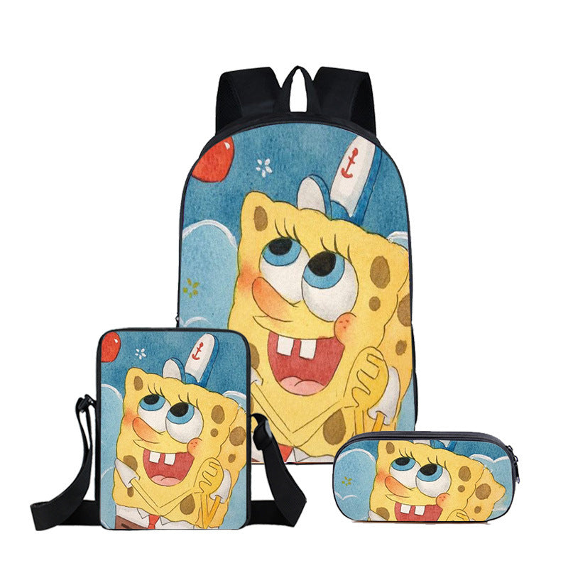 SpongeBob SquarePants Full Printed Backpack Schoolbag Travel Notebook Bag Lunch Bag Pencil Bag for Kids Students 3PCS