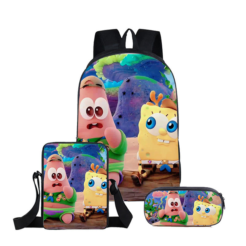 SpongeBob SquarePants Full Printed Backpack Schoolbag Travel Notebook Bag Lunch Bag Pencil Bag for Kids Students 3PCS