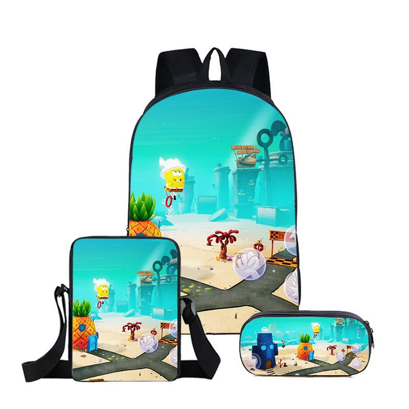 SpongeBob SquarePants Full Printed Backpack Schoolbag Travel Notebook Bag Lunch Bag Pencil Bag for Kids Students 3PCS