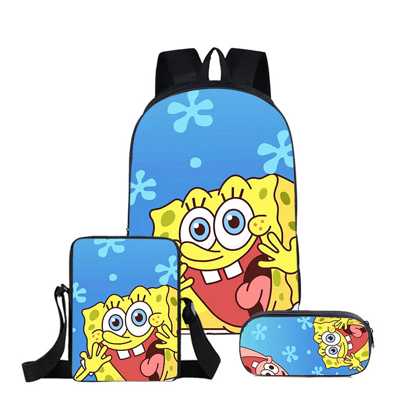 SpongeBob SquarePants Full Printed Backpack Schoolbag Travel Notebook Bag Lunch Bag Pencil Bag for Kids Students 3PCS