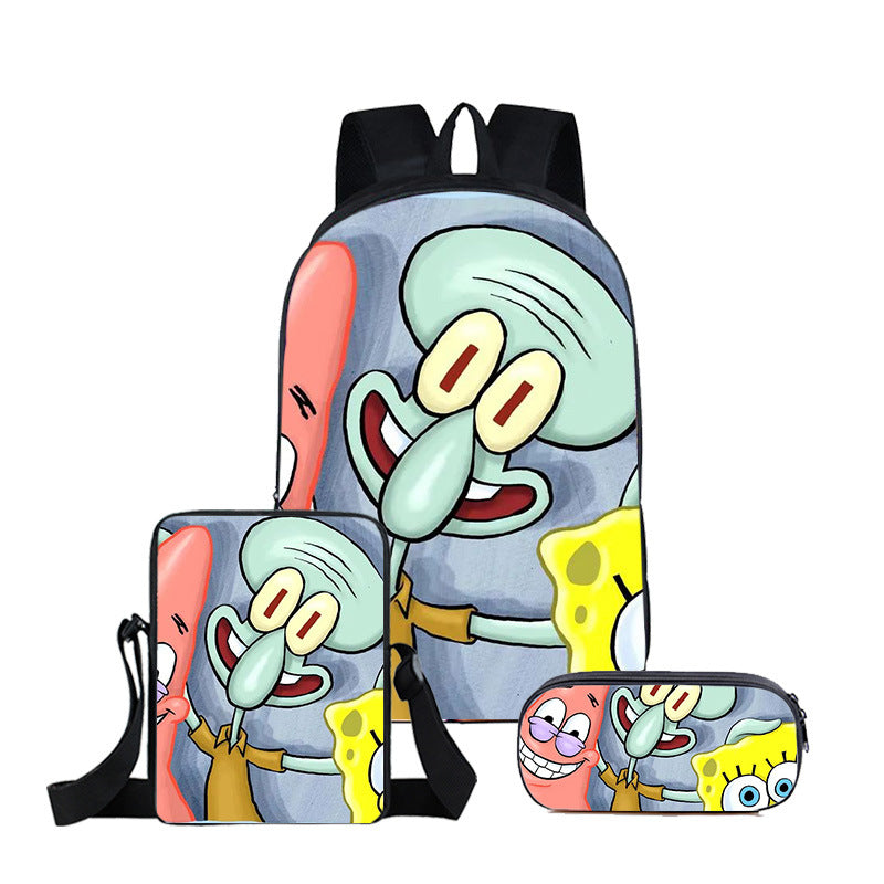 SpongeBob SquarePants Full Printed Backpack Schoolbag Travel Notebook Bag Lunch Bag Pencil Bag for Kids Students 3PCS