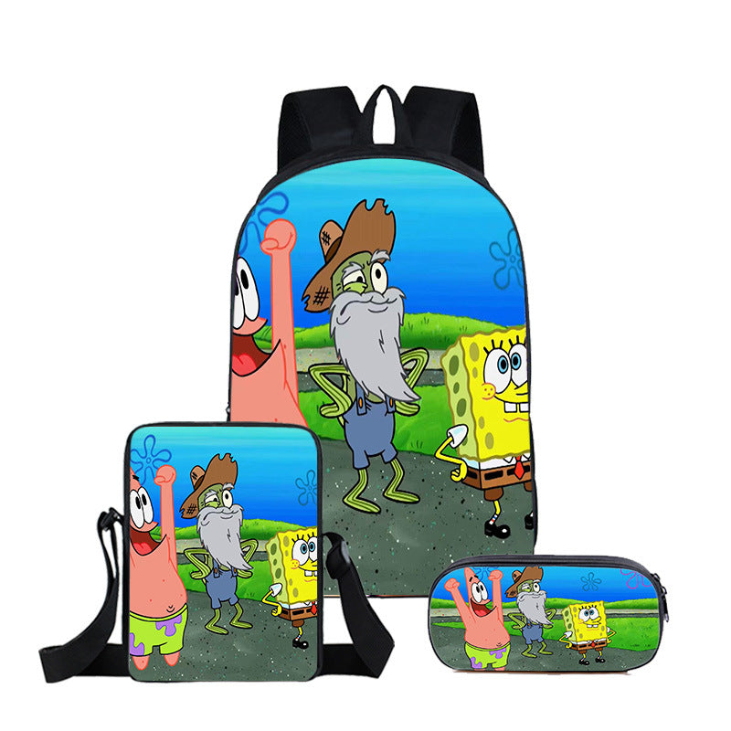 SpongeBob SquarePants Full Printed Backpack Schoolbag Travel Notebook Bag Lunch Bag Pencil Bag for Kids Students 3PCS