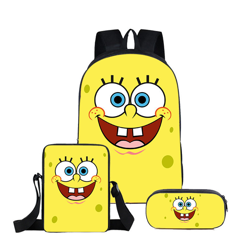 SpongeBob SquarePants Full Printed Backpack Schoolbag Travel Notebook Bag Lunch Bag Pencil Bag for Kids Students 3PCS