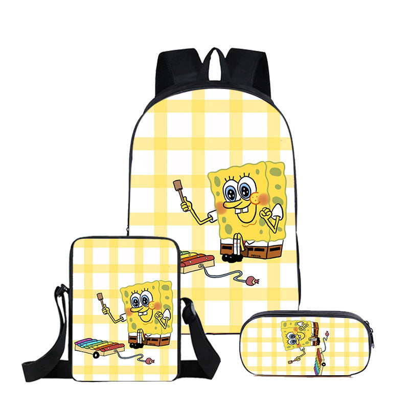 SpongeBob SquarePants Full Printed Backpack Schoolbag Travel Notebook Bag Lunch Bag Pencil Bag for Kids Students 3PCS