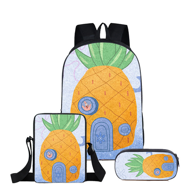 SpongeBob SquarePants Full Printed Backpack Schoolbag Travel Notebook Bag Lunch Bag Pencil Bag for Kids Students 3PCS