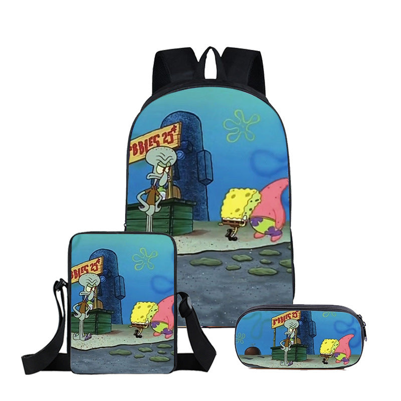 SpongeBob SquarePants Full Printed Backpack Schoolbag Travel Notebook Bag Lunch Bag Pencil Bag for Kids Students 3PCS