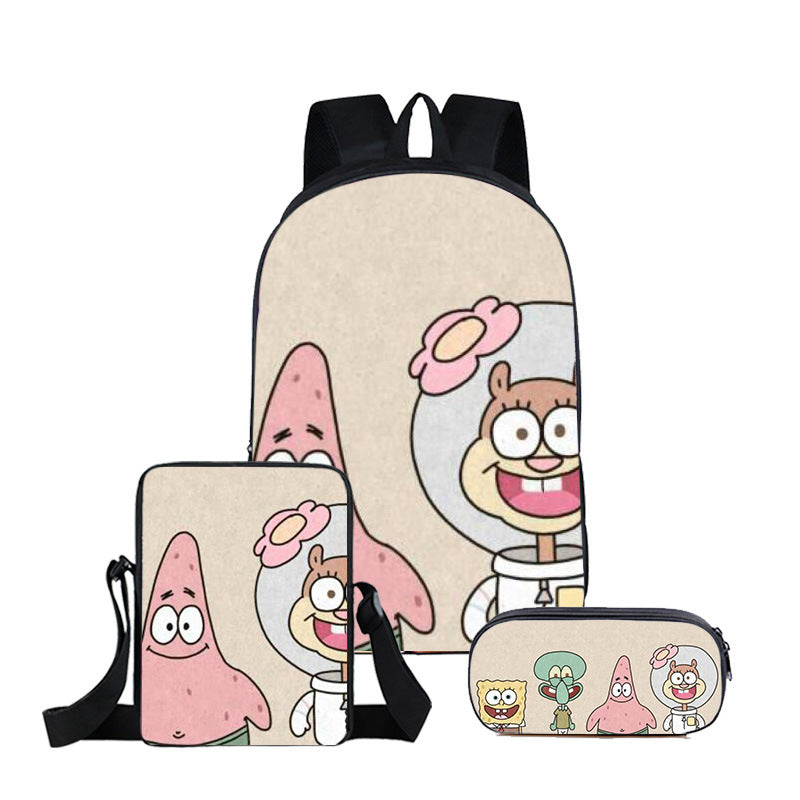 SpongeBob SquarePants Full Printed Backpack Schoolbag Travel Notebook Bag Lunch Bag Pencil Bag for Kids Students 3PCS