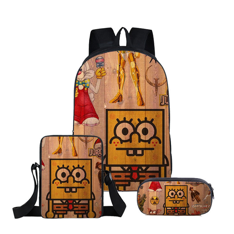 SpongeBob SquarePants Full Printed Backpack Schoolbag Travel Notebook Bag Lunch Bag Pencil Bag for Kids Students 3PCS