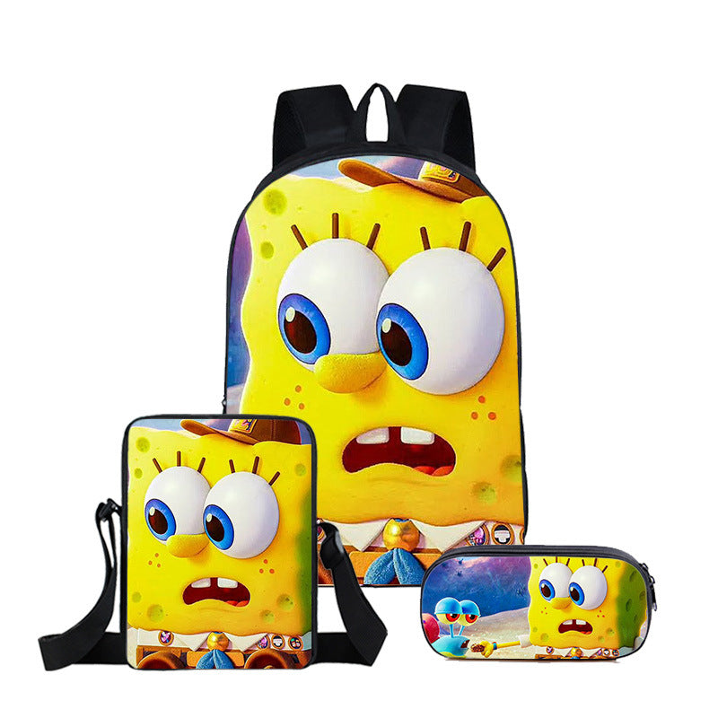 SpongeBob SquarePants Full Printed Backpack Schoolbag Travel Notebook Bag Lunch Bag Pencil Bag for Kids Students 3PCS