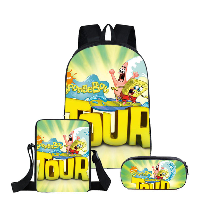 SpongeBob SquarePants Full Printed Backpack Schoolbag Travel Notebook Bag Lunch Bag Pencil Bag for Kids Students 3PCS