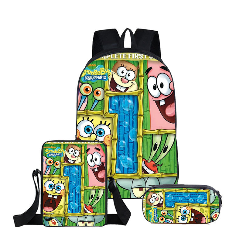 SpongeBob SquarePants Full Printed Backpack Schoolbag Travel Notebook Bag Lunch Bag Pencil Bag for Kids Students 3PCS