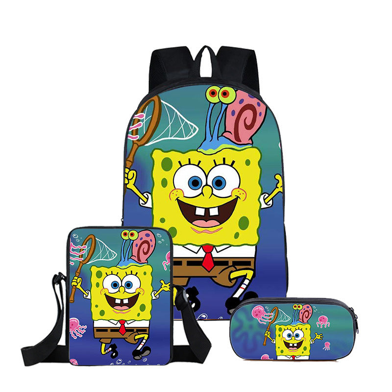 SpongeBob SquarePants Full Printed Backpack Schoolbag Travel Notebook Bag Lunch Bag Pencil Bag for Kids Students 3PCS