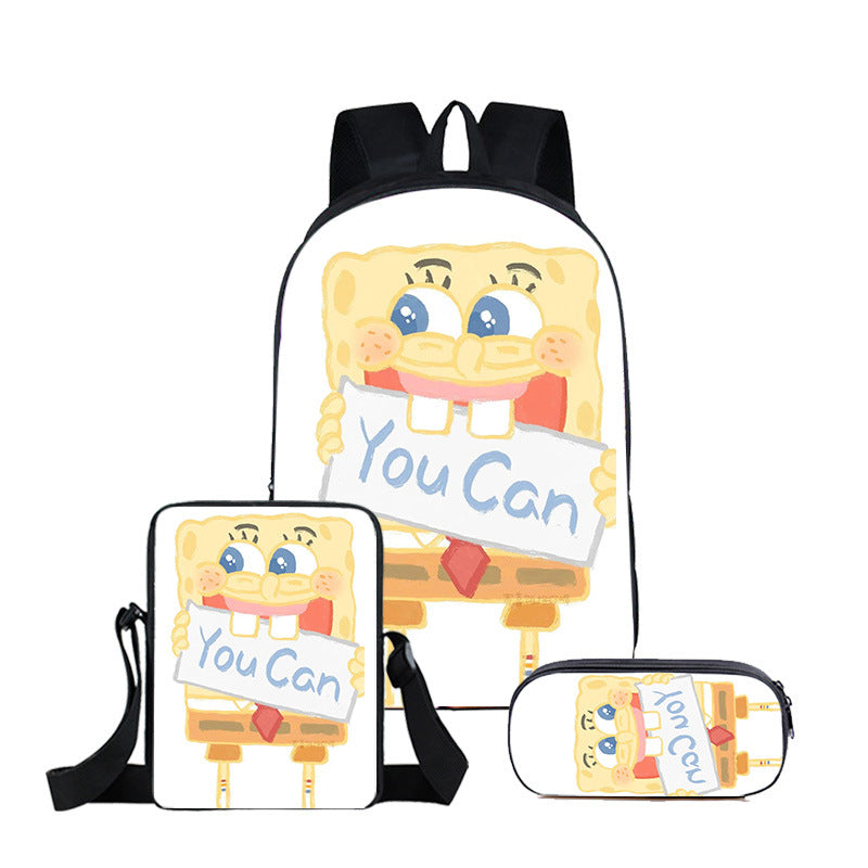 SpongeBob SquarePants Full Printed Backpack Schoolbag Travel Notebook Bag Lunch Bag Pencil Bag for Kids Students 3PCS